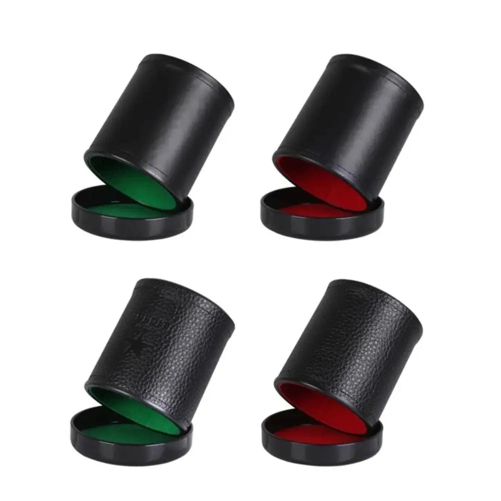 Green Red Leather Dice Cup with Lid Lining Interior Quiet in Shaking for Liars Dice Farkle Yahtzee Board Games with 5 pcs Dice