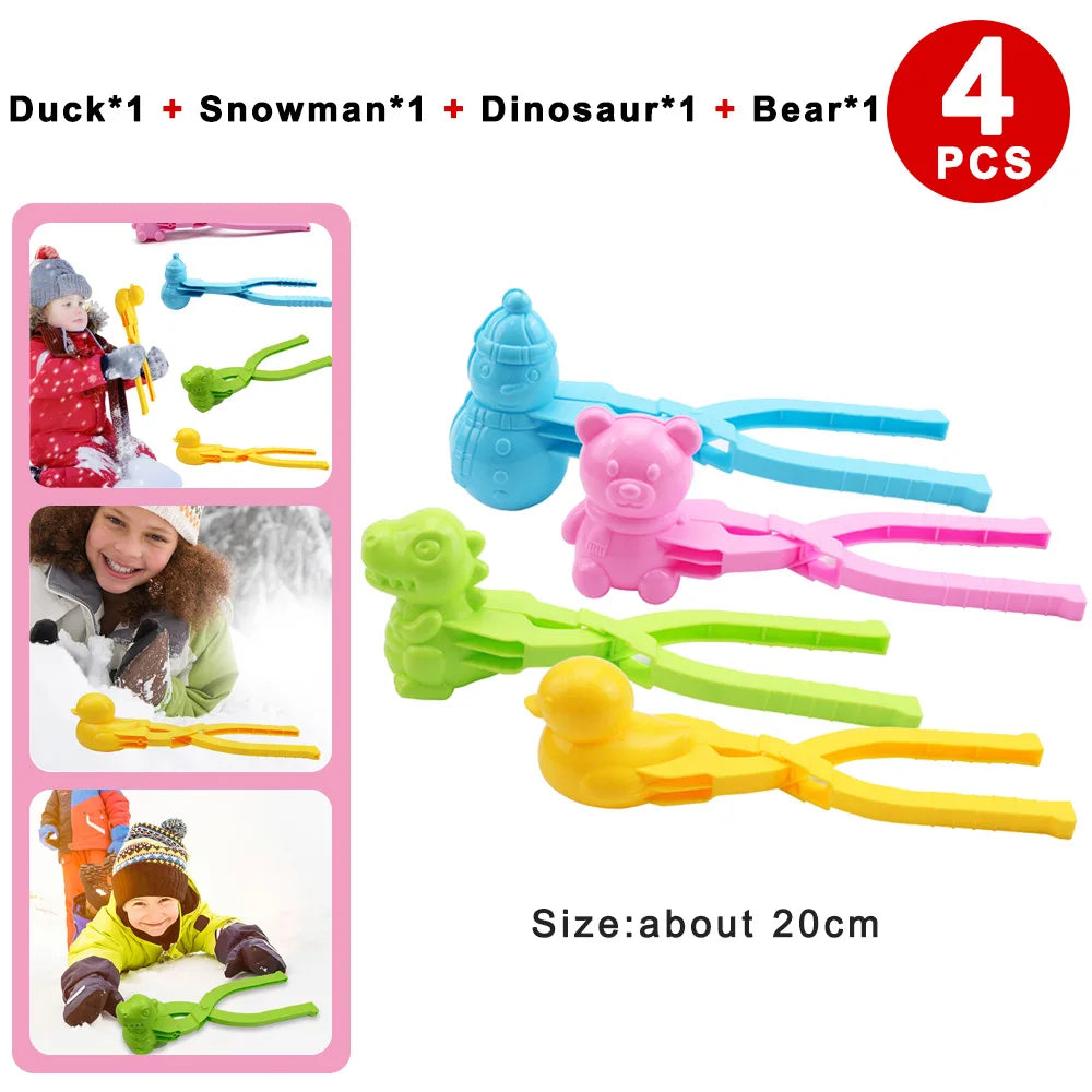 4pcs Cute Bear Duck Snowball Clip Snow Clay Ball Maker Creative Snowballs Mold Snow Shovel for Kids Outdoor Sports Snow Toys