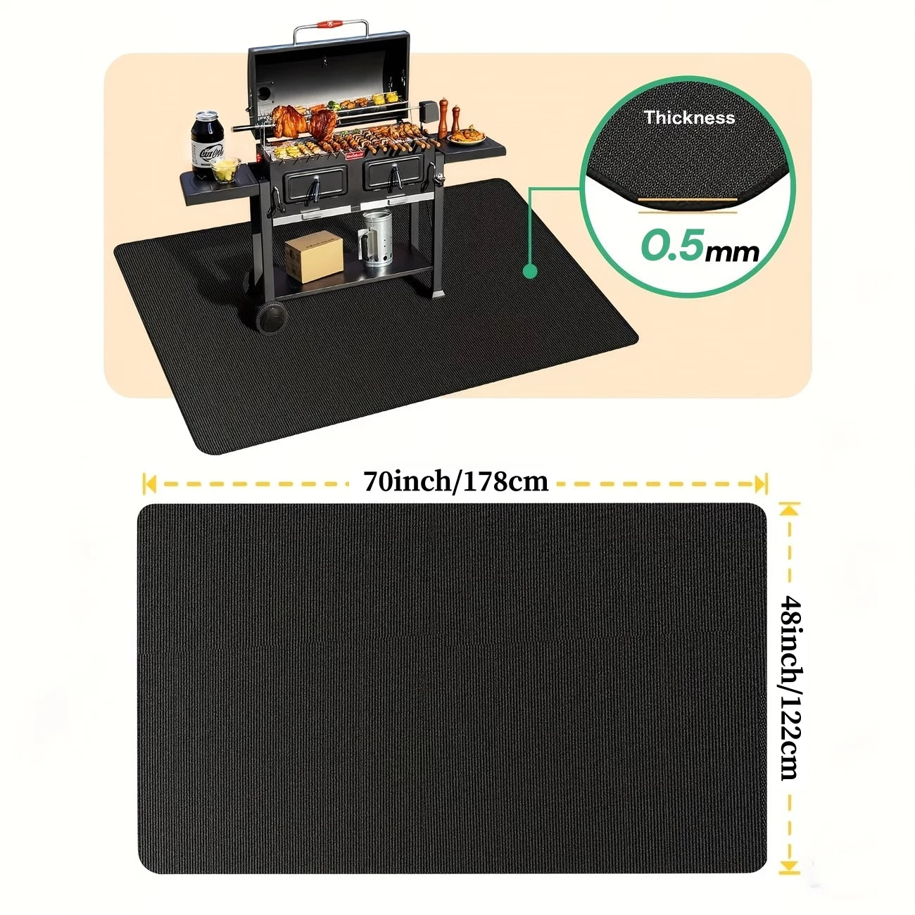 Outdoor BBQ Grill Fireproof Mat - Barbecue Pad for Wooden Floors/Lawns-Reusable Heat Resistant Fire Pit Mat, Flame Retardant Pad
