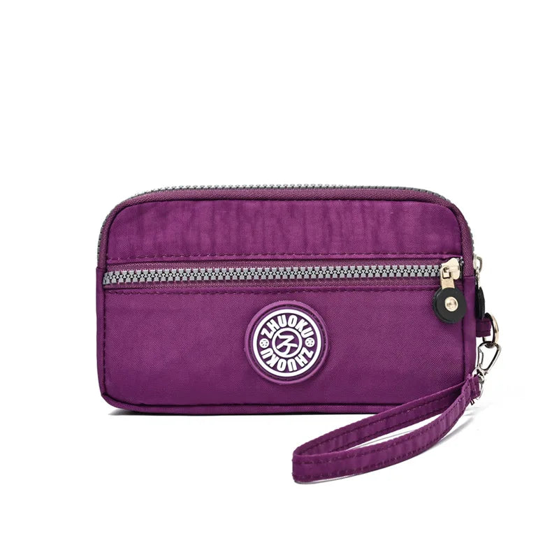 2026 New Clutch Women's Bag Three-Layer Zipper Mini Nylon Cloth Solid Color Mobile Phone Bag Coin Purse