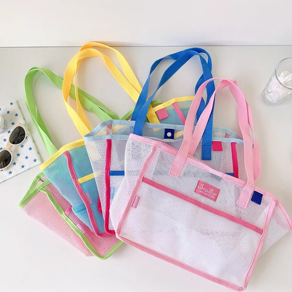 New Best-Selling Trendy Mesh Handbag Beach Bag Single Shoulder Bag Summer Large Capacity Portable Storage Travel Bag for Girls