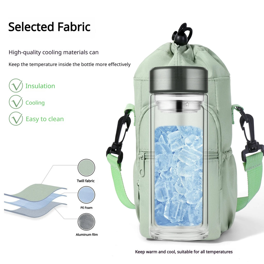 Crossbody drawstring water cup storage bag, insulation cover, single shoulder water bottle bag, waterproof and heat-insulating