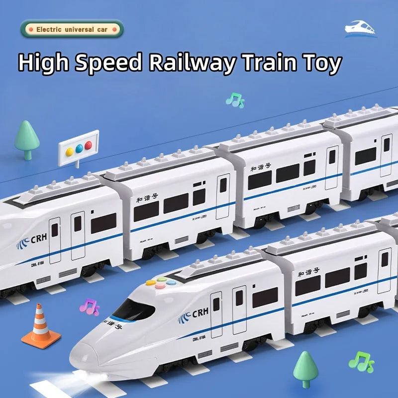 Kids DIY Simulation High Speed Railway Train Toy Car Electric Sound Light Model Train Educational Toys for Boys Girls Gift