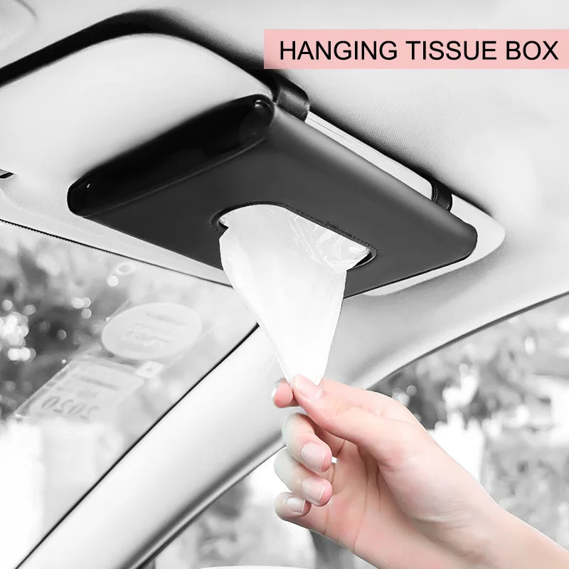 Car Sun Visor Tissue Box Holder - PU Leather Auto Napkin Case, Multi-use for Sun Visor, Dashboard, Armrest, Seat Back