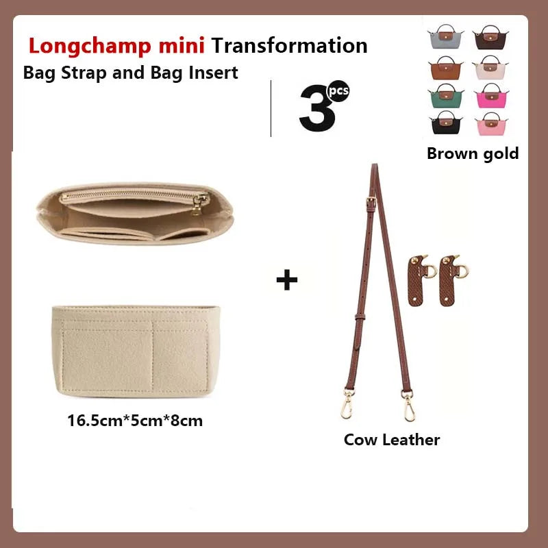Bag Insert For LongChamp Mini Bag Organizer Felt Mini Bag Organizer for le pliage Green Pouch with Handle Small Handbag Shaper