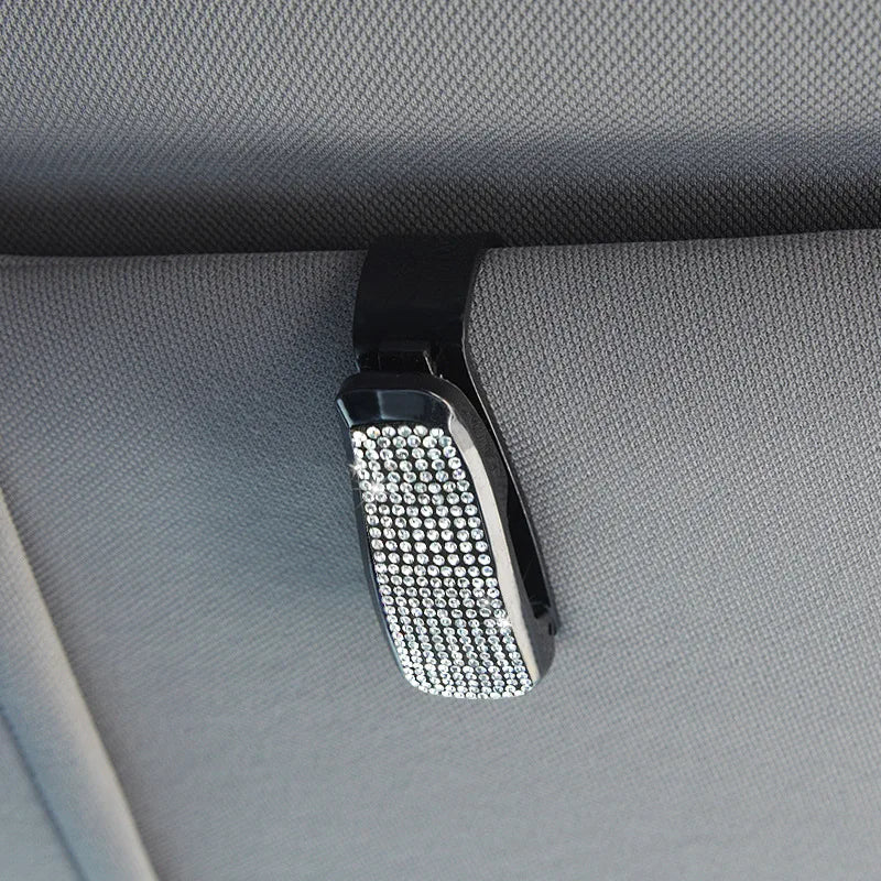 Universal Bling Car Glasses Holder for Car Sun Visor Crystal Rhinestones Eyeglasses Hanger Mount with Ticket Card Clip