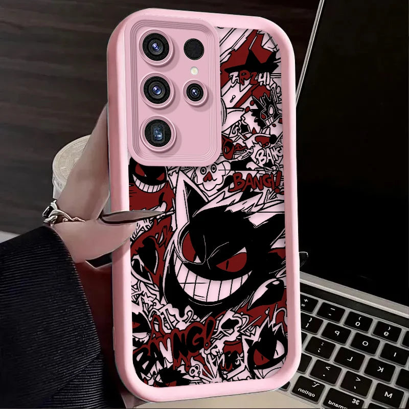 P-Pokemon Gengar Graffiti Phone Case for Samsung Galaxy S24 S25 S23 Ultra S22 S21 Plus FE A36 A56 A26 A16 A06 A15 A25 A35 A55 5G