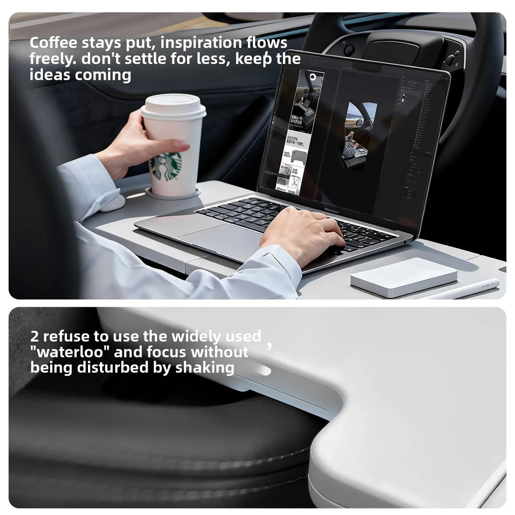 Foldable Car Desk For Tesla Model 3/Y/S/X Multifunctional Steering Wheel Dining Work Tray With Cup Holder Car Interior Accessory