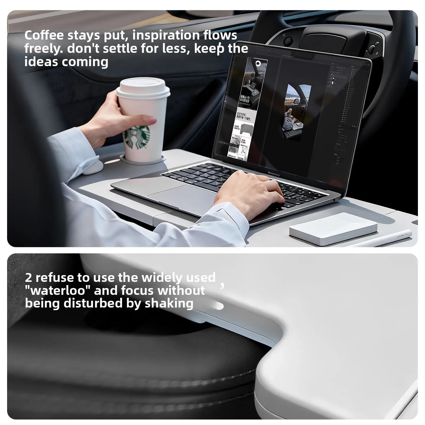 Foldable Car Desk For Tesla Model 3/Y/S/X Multifunctional Steering Wheel Dining Work Tray With Cup Holder Car Interior Accessory