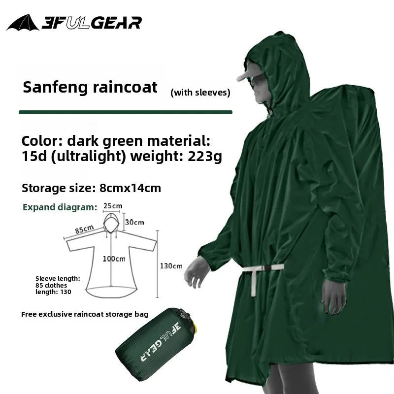 3F UL GEAR Sleeve Raincoat Outdoor Ultralight 15D/20D/220T Nylon Rain Jacket Waterproof Cycling Hiking Jackets Poncho Raincoat