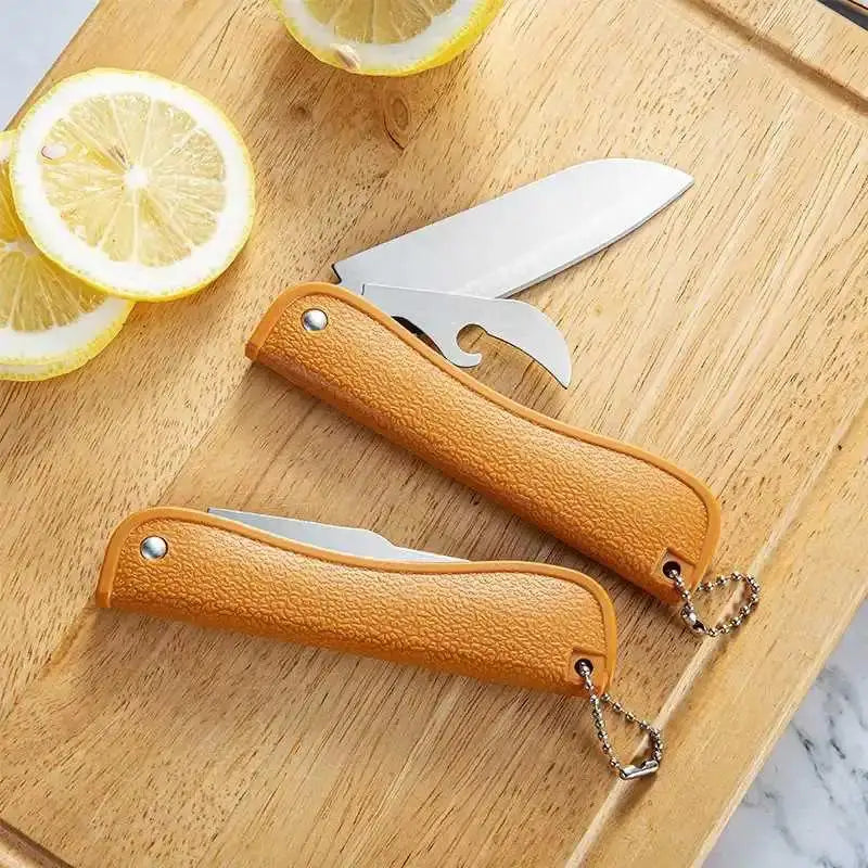 New Stainless Steel Folding Fruit Knife With Bottle Opener Perfect For Home Kitchen Outdoor Picnic Camping Daily Use