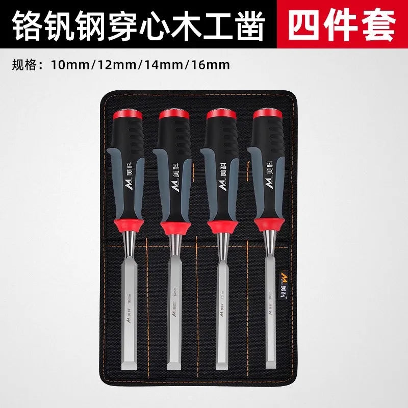 4Pcs Wood Carving Chisels Set Professional for Woodworking - 8/12/16/20mm Comfortable Beech Handle Wood Chisel with Wood Handles