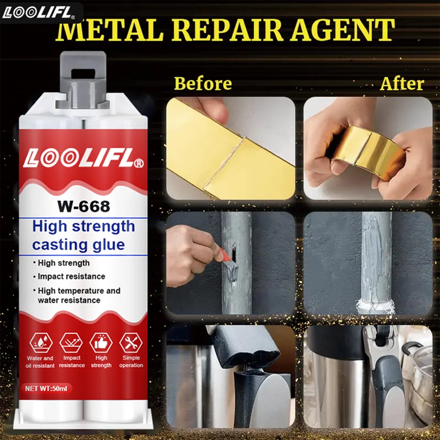 LOOLIFL High Temperature Glue for Metal Welding Strength Repair Resistant Magic AB  Plastic Wood  Adhesive Purpose Bi Component