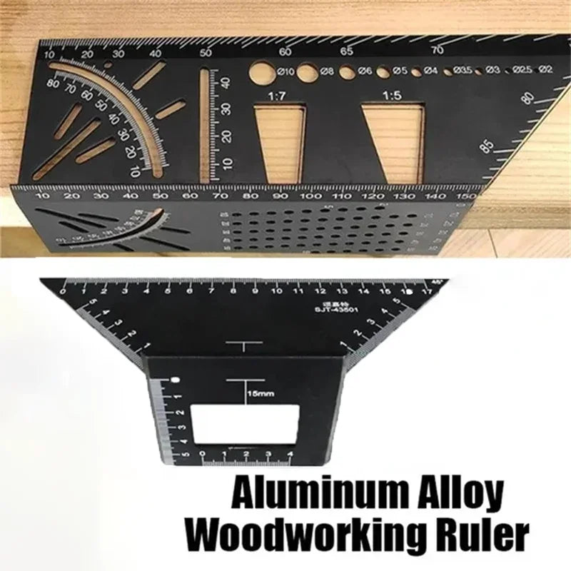 Multi Functional Aluminum Alloy Square Ruler, 45 Degree and 90 Degree Angle Measuring Ruler, Woodworking Measuring Tool