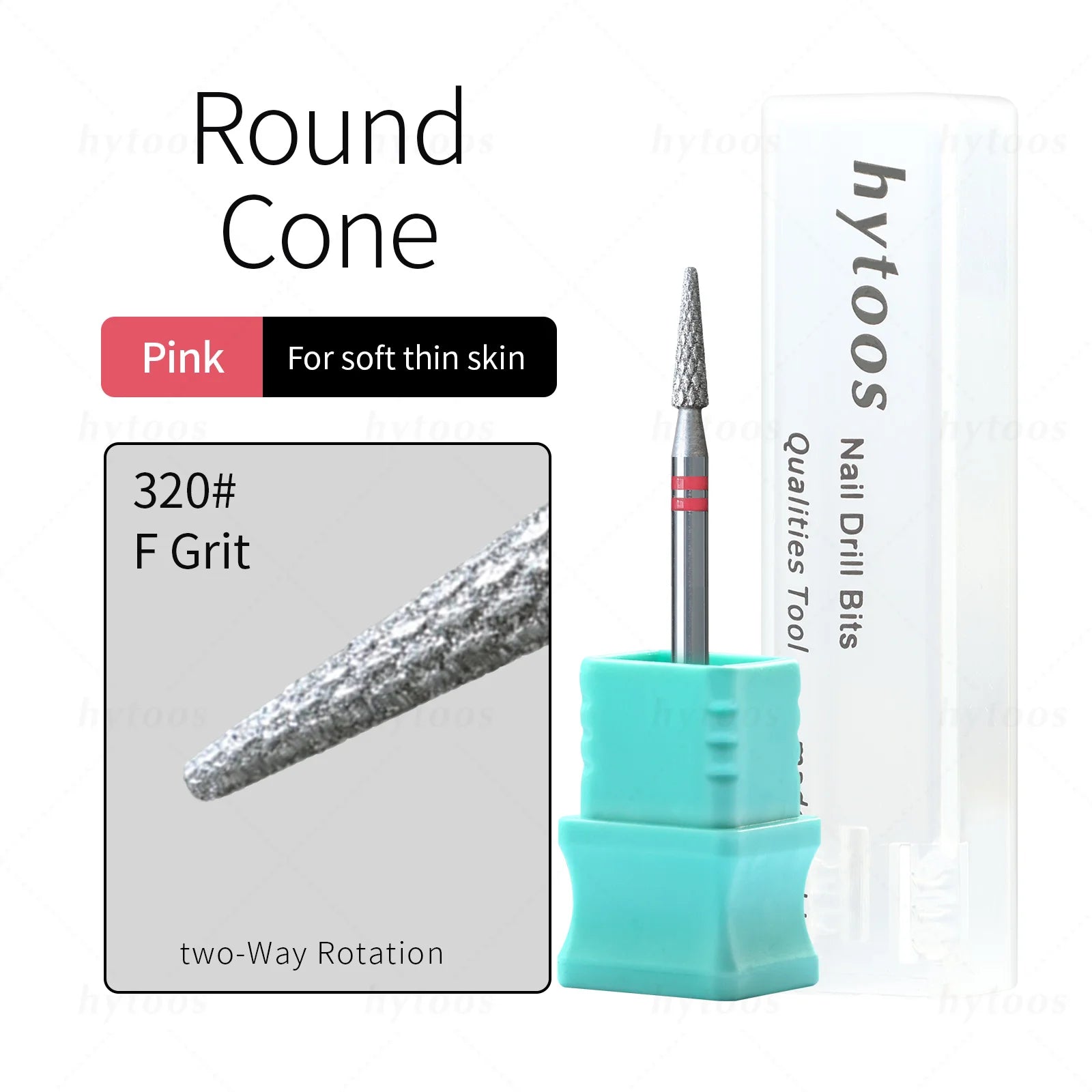 HYTOOS Round Cone Diamond Cut Pro Nail Drill Bits Chrome Russian Cuticle Bit for Electric Nail Drill Dead Skin Cleaner Prep Tool