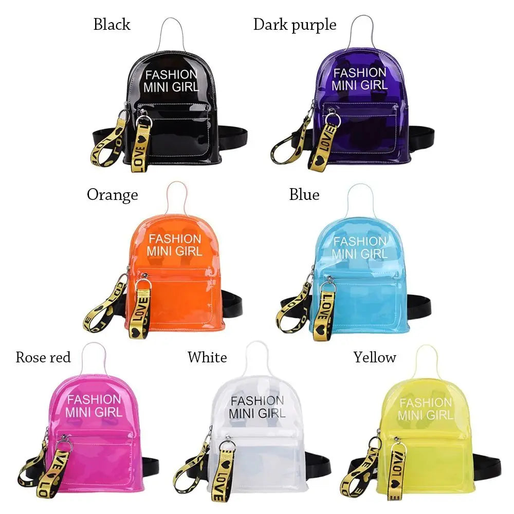 Transparent Laser Backpack for Women Candy Color Letter Fashion Mini Shoulder Bag PVC Jelly Small Schoolbag