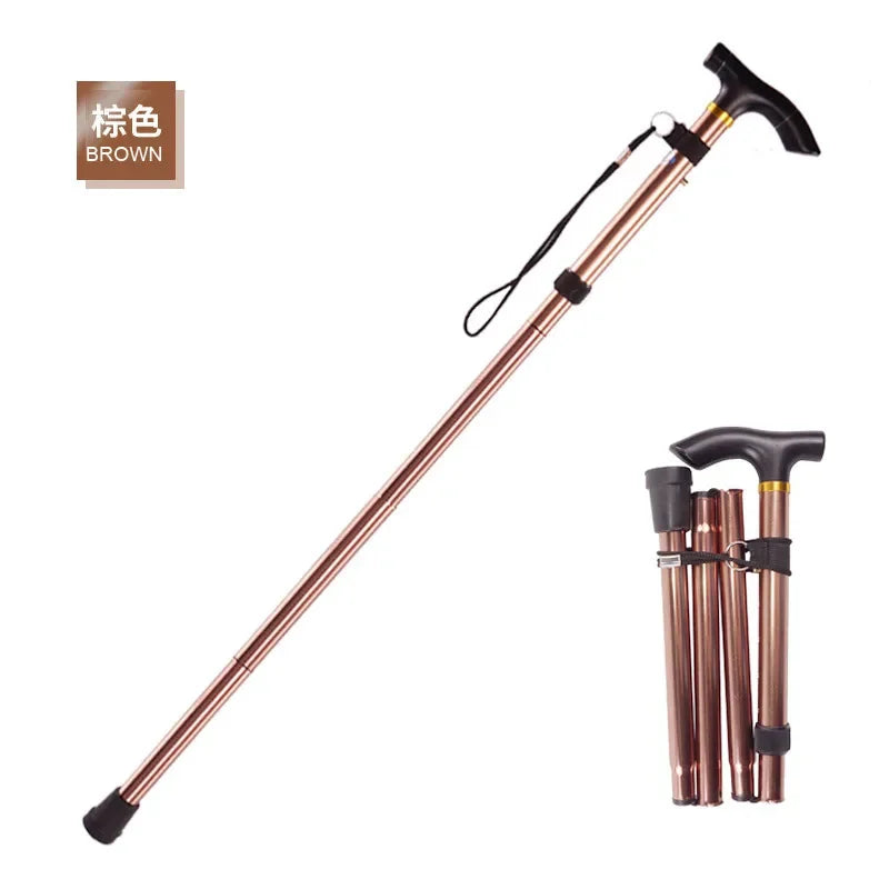 Portable Folding Walking Cane 5 Level Height Adjustable Walking Stick with Wrist Strap Lightweight Travel Mobility Aid