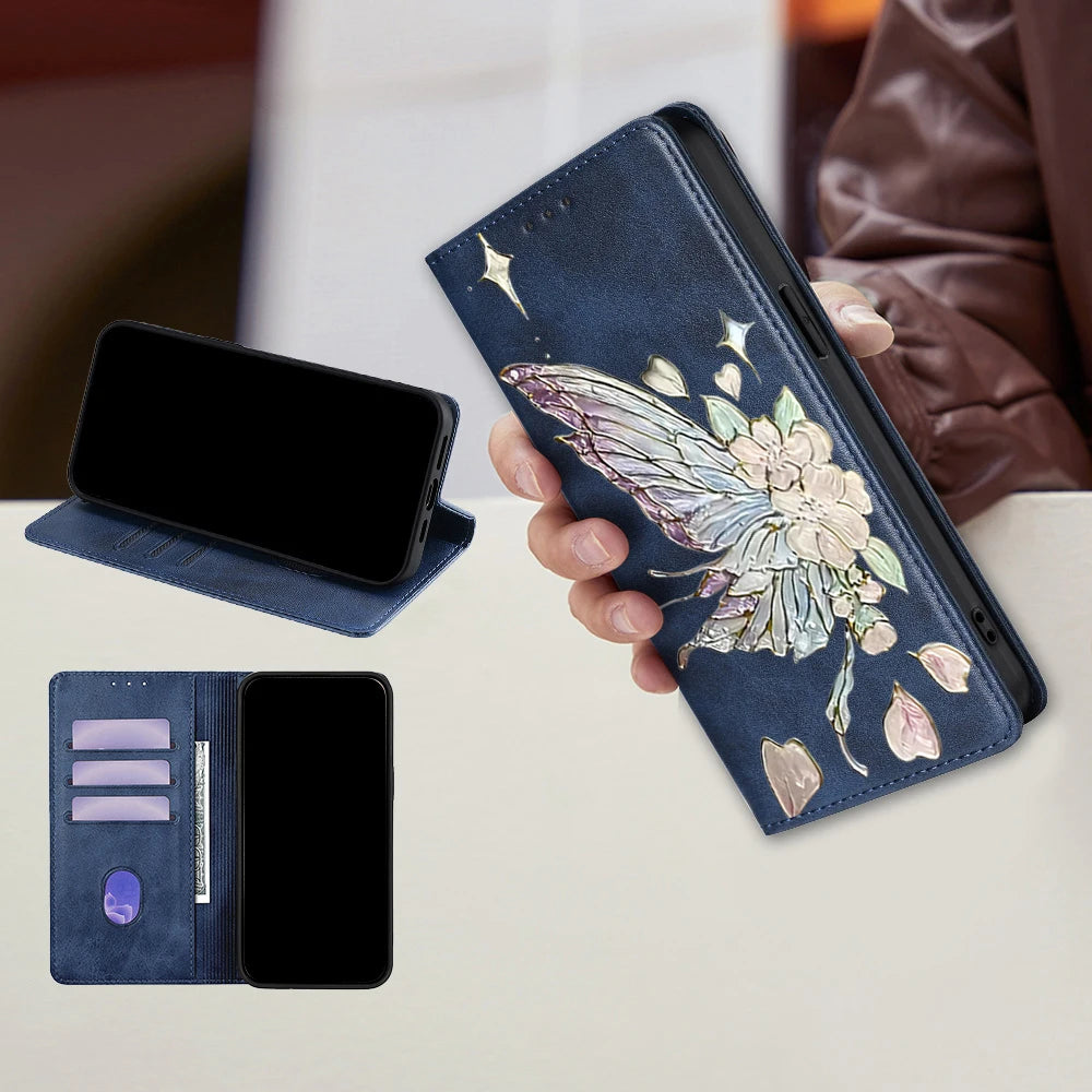Painted Magnetic Flip Leather Wallet Case For Samsung Galaxy S26 Ultra S25 FE Galaxy S24 S23 S22 S25 Edge S26 Plus Cover Funda