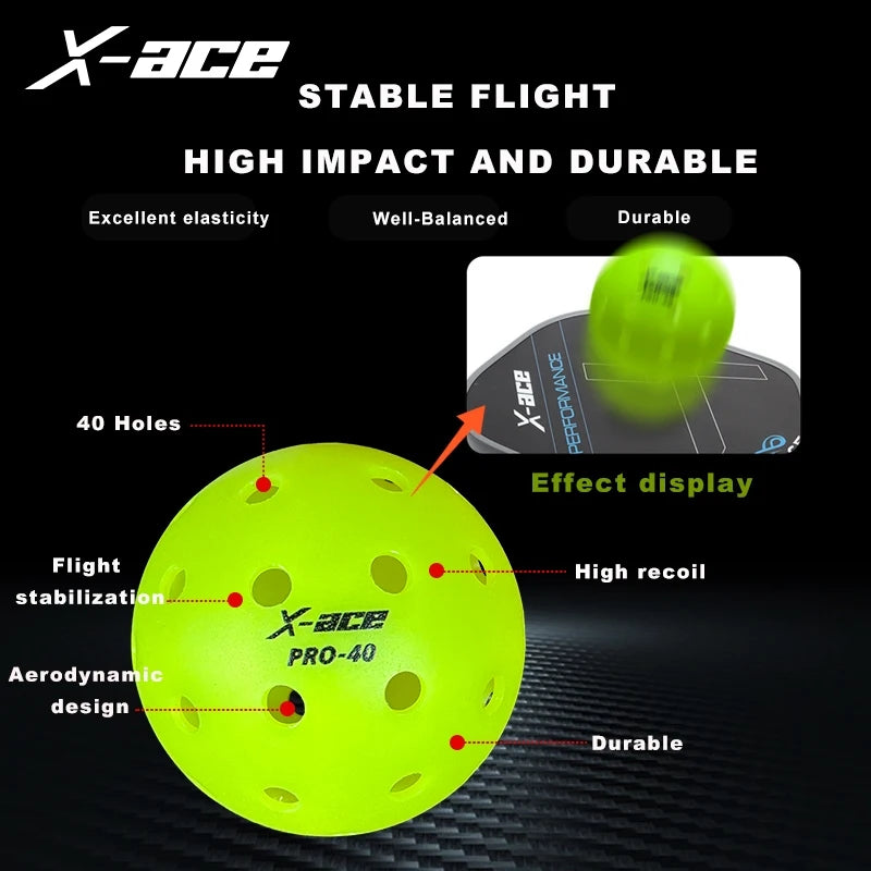 X-ace Pro-40 Pickleball Balls, 12/24Pcs, High Visibility Green, 40 Holes Outdoor Indoor Training Pickle Ball, High Bounce