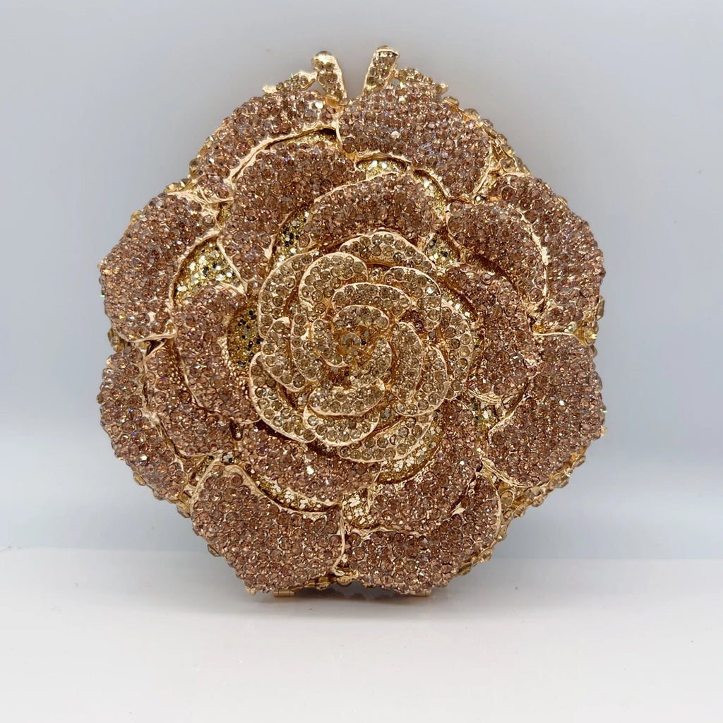 Luxury Rose Shape Diamond Rhinestone Clutch Bag Hollow Metal Banquet Wedding Handbag Women Evening Bag