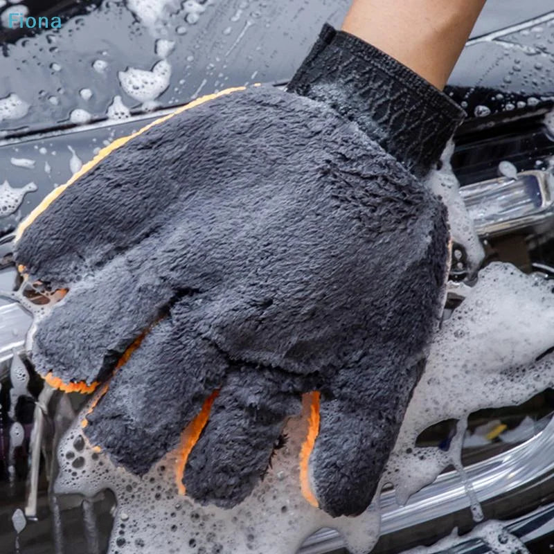 ♬5-Finger Car Washing Glove Double-Faced Coral Velvet Auto Cleaning Mitt Scratch-Free Ultra-Soft Car Detailing Wash Gloves