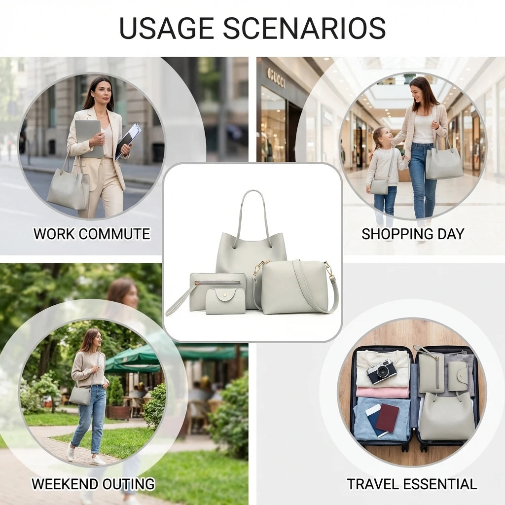 Matching Mother and Daughter Bag Set 4 Pcs Solid Color Shoulder Crossbody Bag for Women European Style Tote Handbag