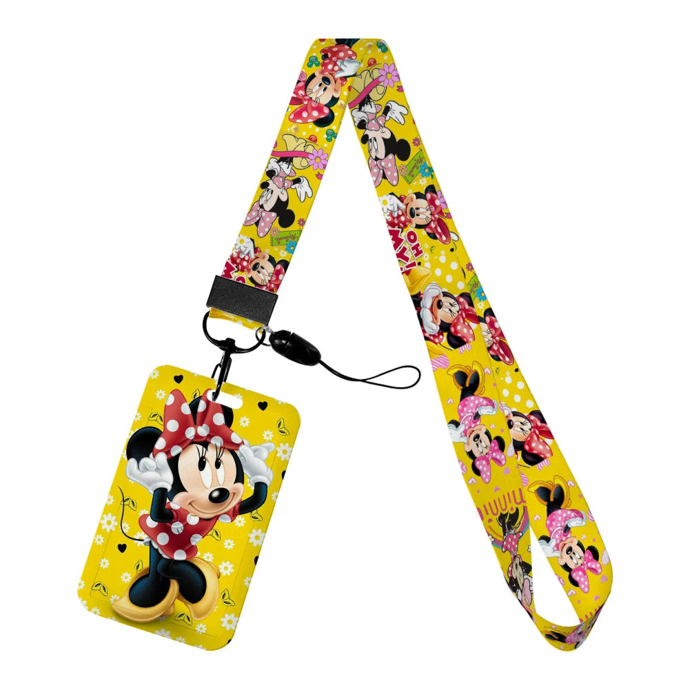 Disney Yellow Series Mickey Minnie Card Holder Work Permit Name Badge with Keychains Student Id Card Lanyard Holder Accessories