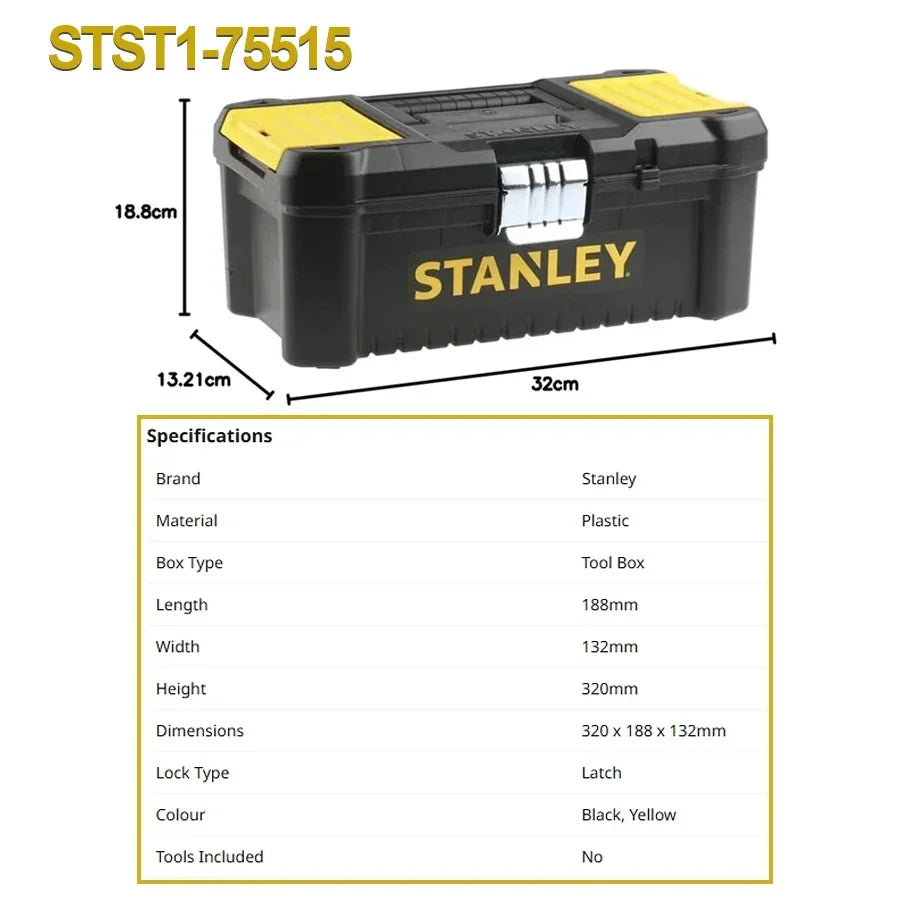 Stanley STST1-75515 Toolbox "Essential" with Metal Latches Portable Plastic Essential Toolbox with Removable Tray