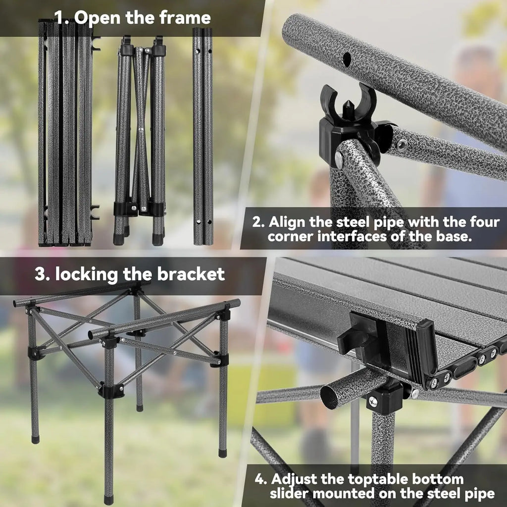 Folding Camping Table, Collapsible w/ Carry Bag, Sturdy Legs & Large Flat Surface for Picnic BBQ Beach Hiking, Compact Durable