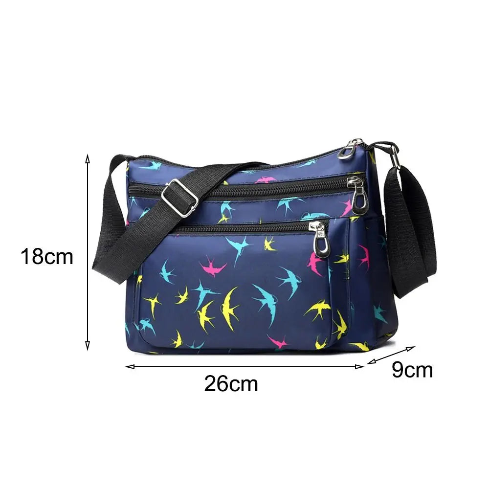 Fashion Nylon Women Shoulder Bag Floral Printed Large Capacity Messenger Bag Waterproof Multi-layer Pocket Handbag Mom