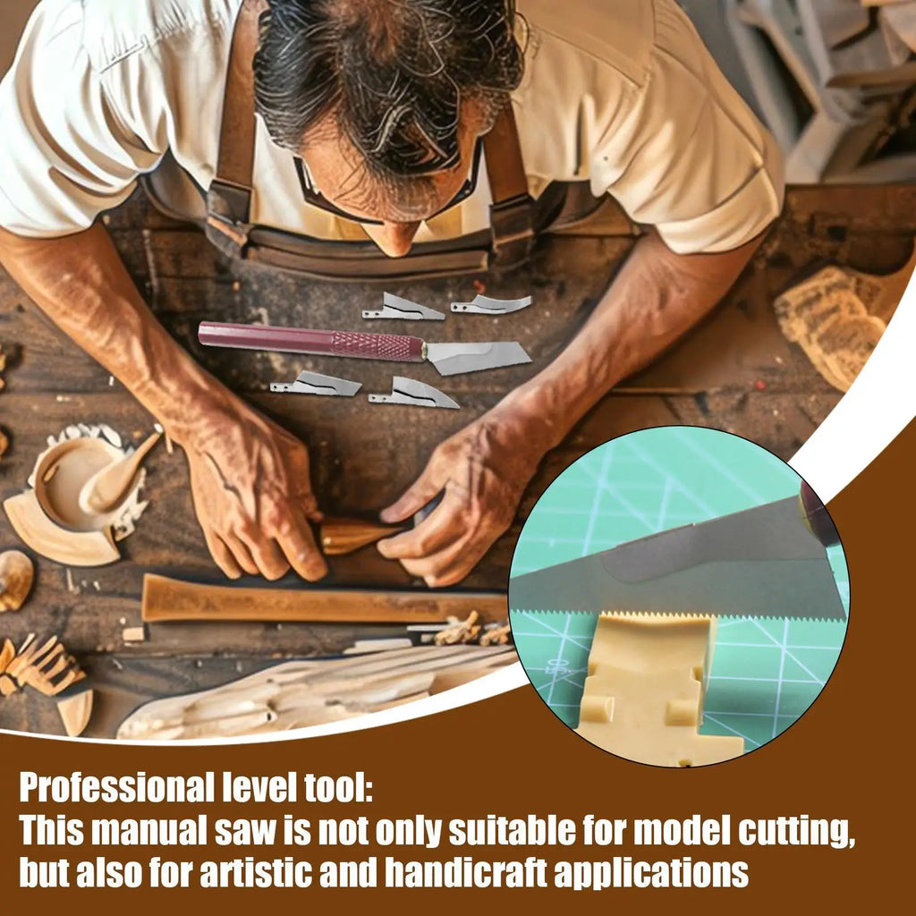 Mini Hand Saw Model Craft Tools with 4 DIY Craft Pieces Saw Blades Modelling Hobby DIY Tool Kit for Handcrafted Cutting