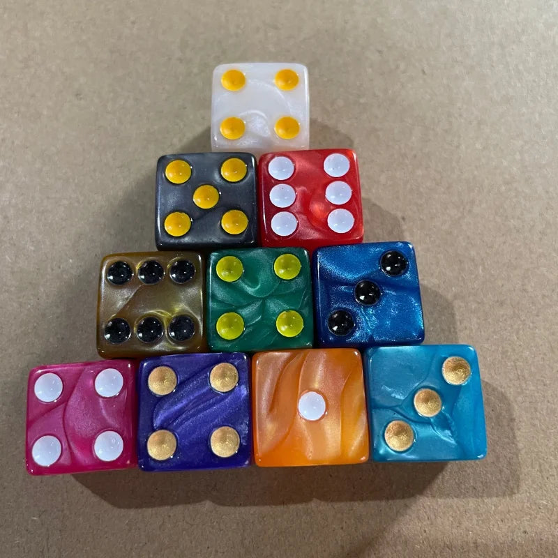10Pcs/set 16MM Square Angle Pearl Pattern Dice with Large Hole Count Color Set Marble Sulfur Pattern