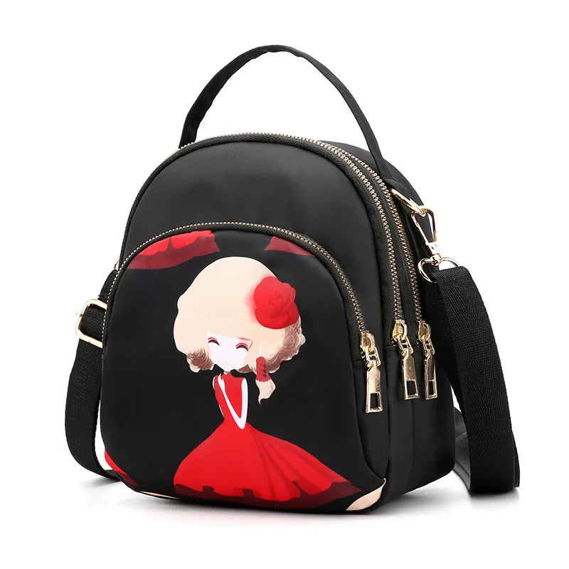 Ladies' fashionable crossbody multi-functional mini backpack with waterproof nylon fabric