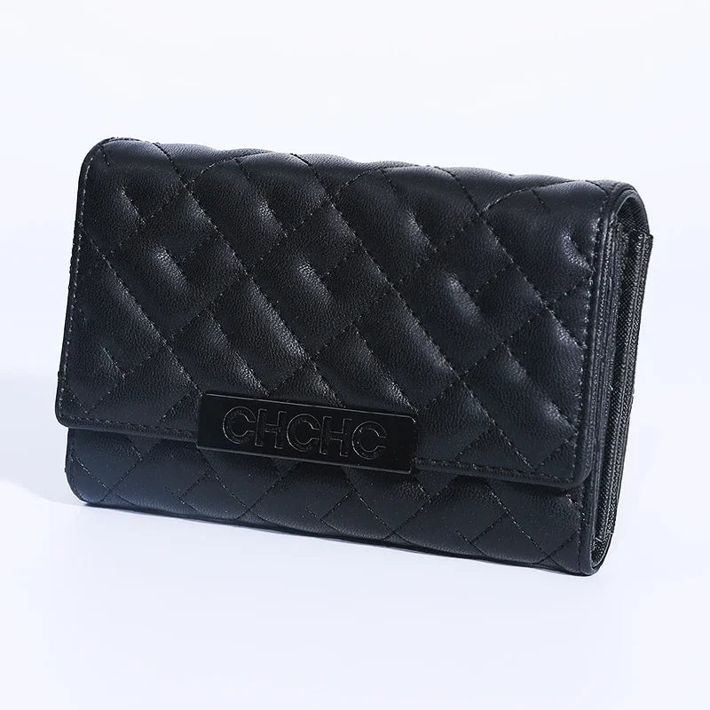 CH Quilted Leather Effect Flap Purse Fashionable Compact Wallet For Women Daily Commute Travel And Everyday Storage Needs