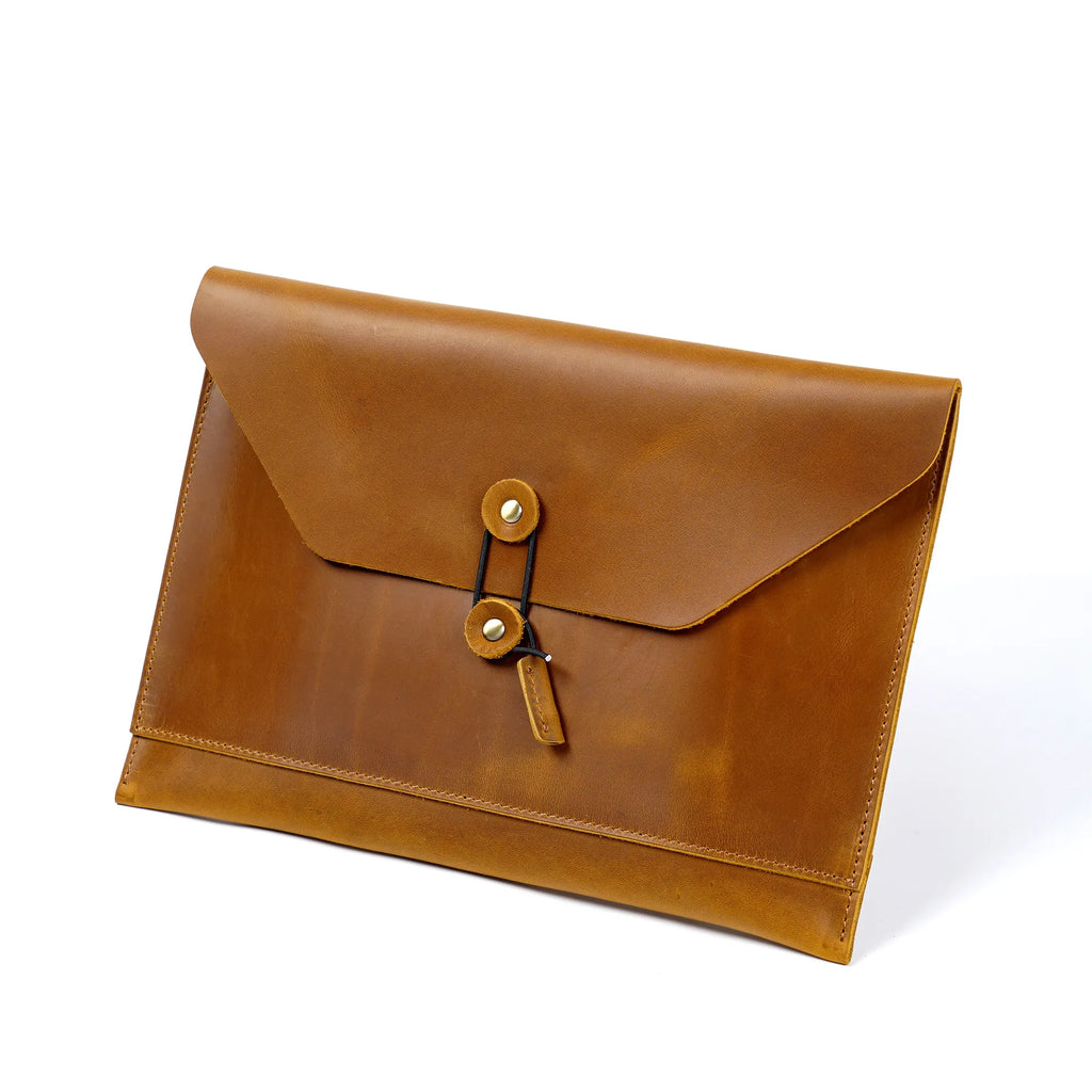 Vintage Top-Grain Leather iPad Case - Multi-Function Laptop Briefcase with Card Slots & File Organizer