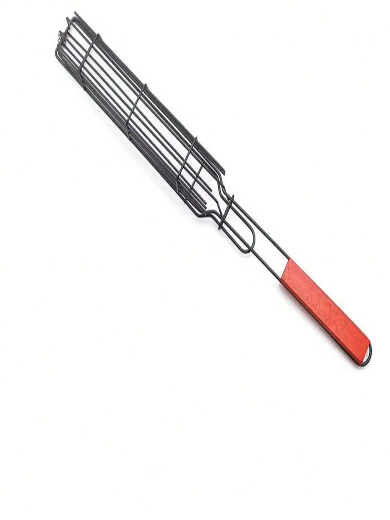 1Pc Non-Stick Barbecue Basket with Wooden Handle - Portable Metal Charcoal Barbecue Tool, Suitable for Vegetables and Meat, Perfect for Outdoor Camping, Picnics, and Hiking, Outdoor Barbecue Accessories