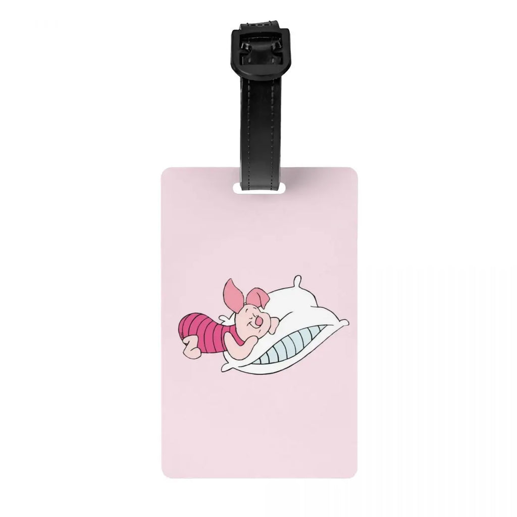 Custom Happy P-Piglets Anime Big Movie Luggage Tag With Name Card Privacy Cover ID Label for Travel Bag Suitcase