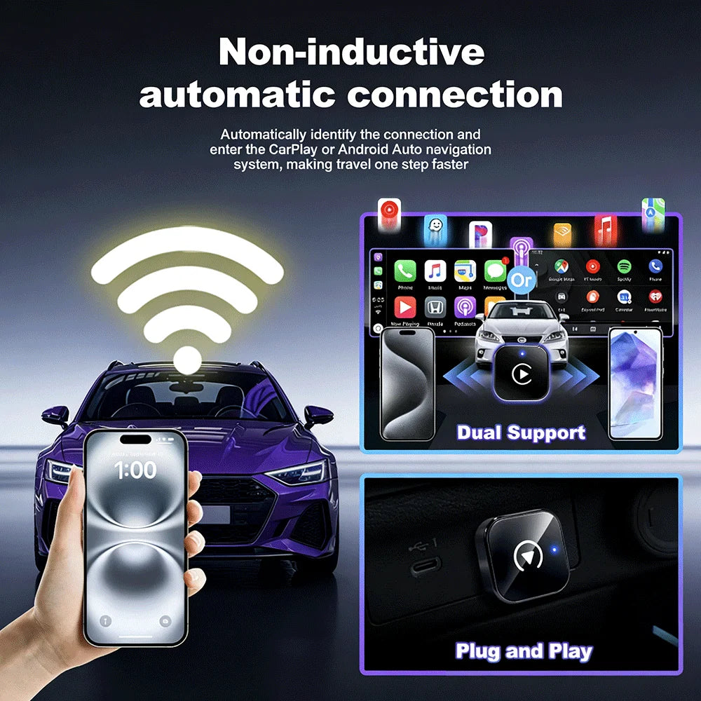2026 Upgraded Wireless CarPlay Adapter - Fast Auto-Connect, Stable Connection, Mini Size Plug & Play Adapter for iPhone & Androi