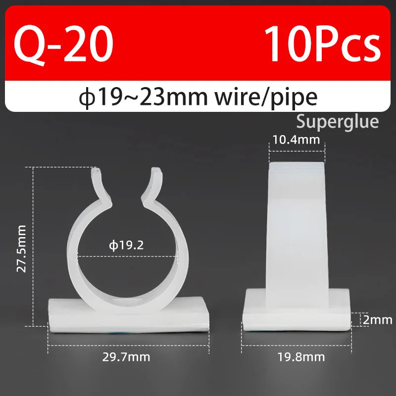 Q-type Cable Clips Holder Self-Adhesive Strong Glue Nylon PA66 Storage Cable Tie Water Pipe Clamp Fixing Seat No Drilling