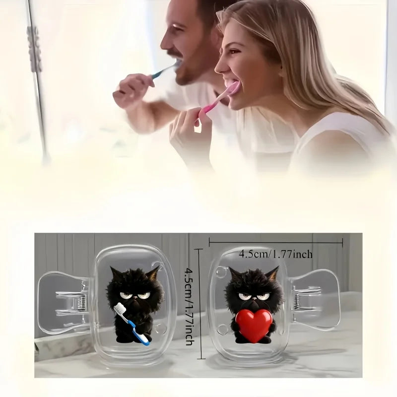 2pcs Cute Black Cat Portable Toothbrush Head Cover Storage Box Toothbrush Protector Rack Storage Box Party Holiday Gifts For Men