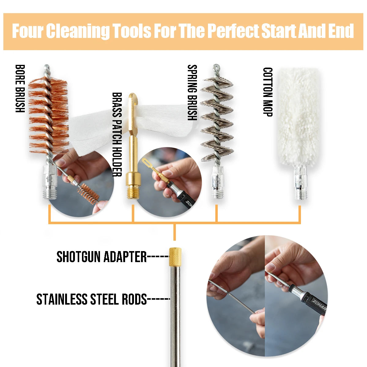 ZOHAN 12 Gauge Shotgun Cleaning Kit – Stainless Steel Rods, Bore Brush, Patches, Muzzle Guard & More (Compact & Beginner-Friendl