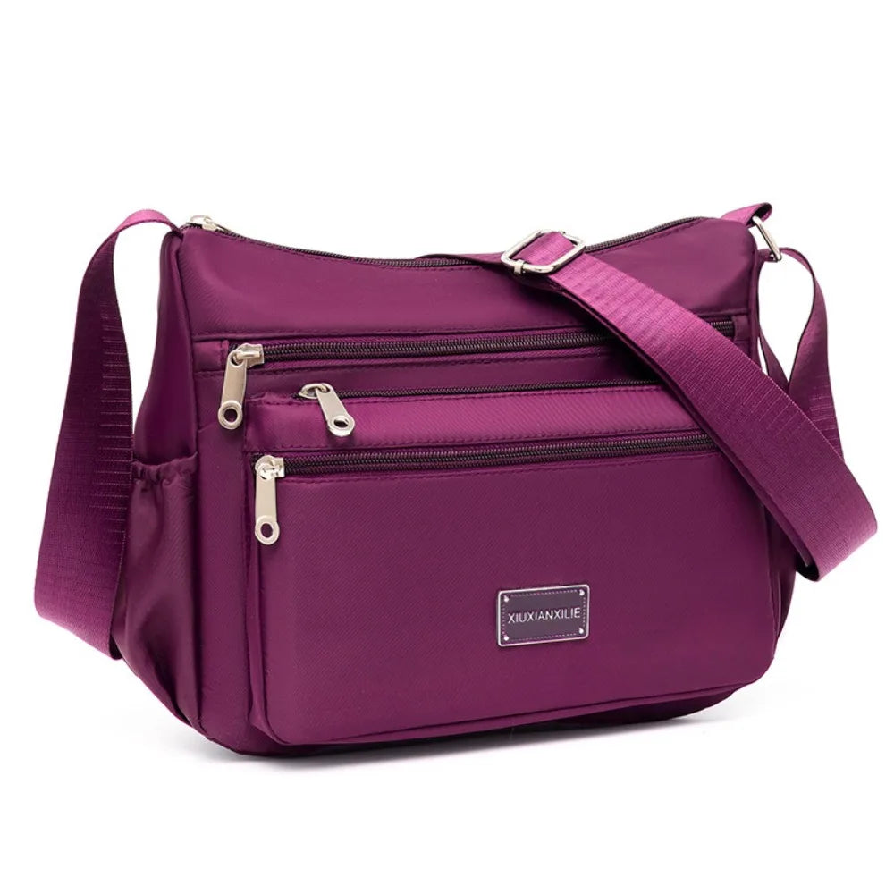 Portable Nylon Messenger Bags Large Capacity Casual Crossbody Pack Solid Color Waterproof Tote Bags Women Girls