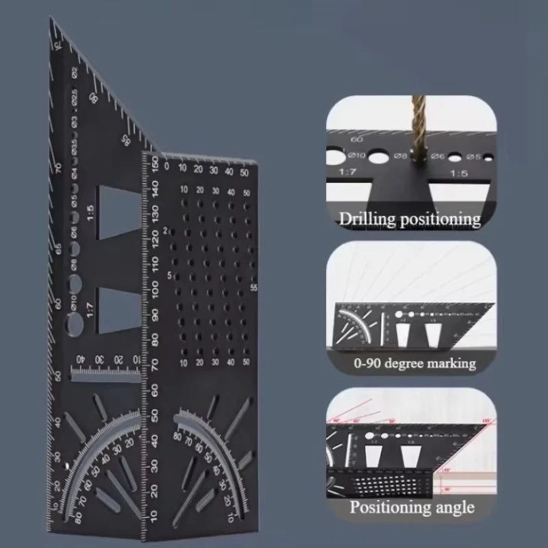 Multi Functional Aluminum Alloy Square Ruler, 45 Degree and 90 Degree Angle Measuring Ruler, Woodworking Measuring Tool