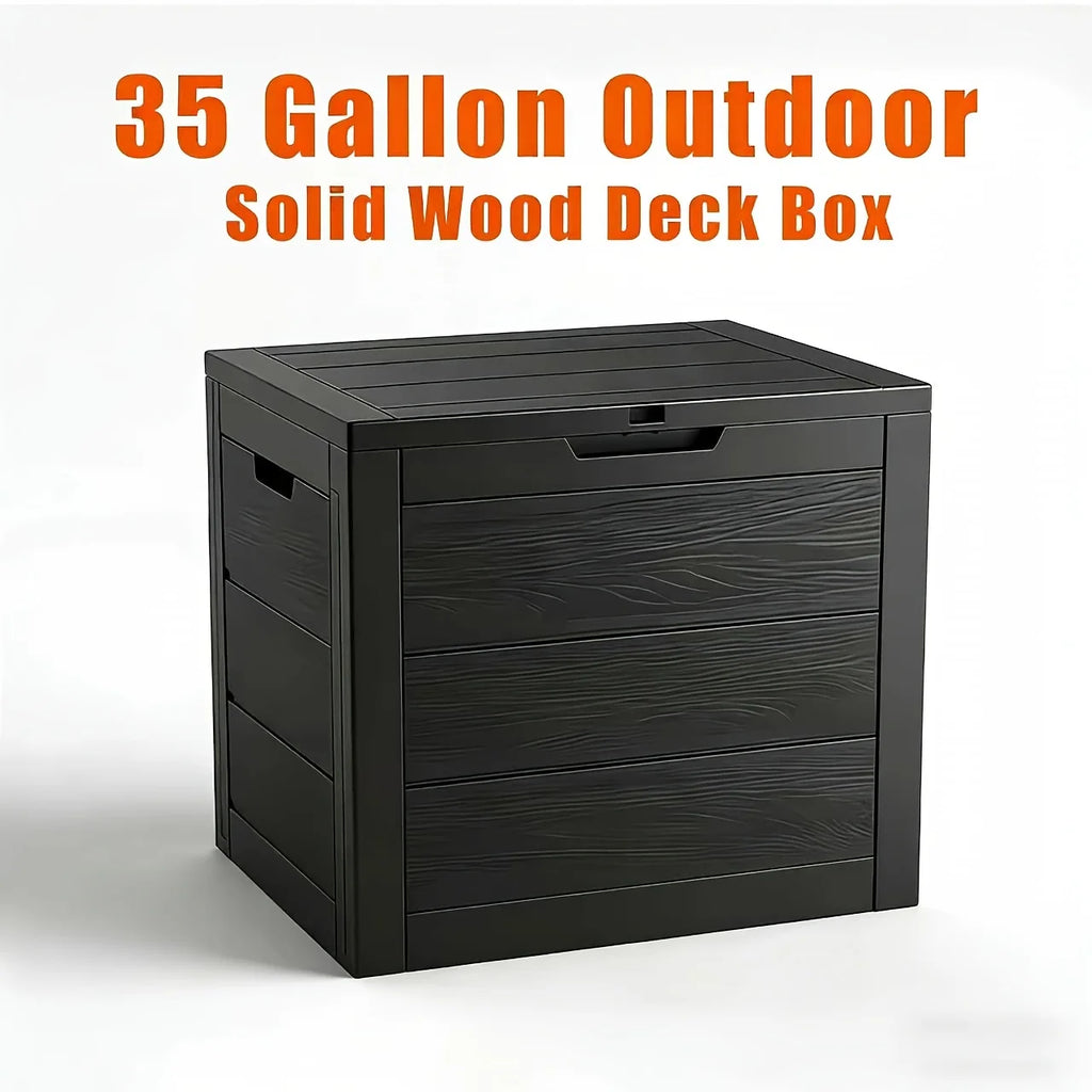 35 Gallon Large Outdoor Resin Storage Box With Lockable Lid - Heavy-Duty Deck Box For Patio Furniture Cushions, Pool Accessories