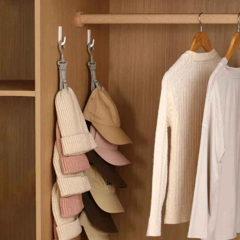 Wardrobe Hat Rack Hanging Rope Baseball Cap Display Organizer Clips Closet Door Hanger Bedroom Space Saving Storage Tool