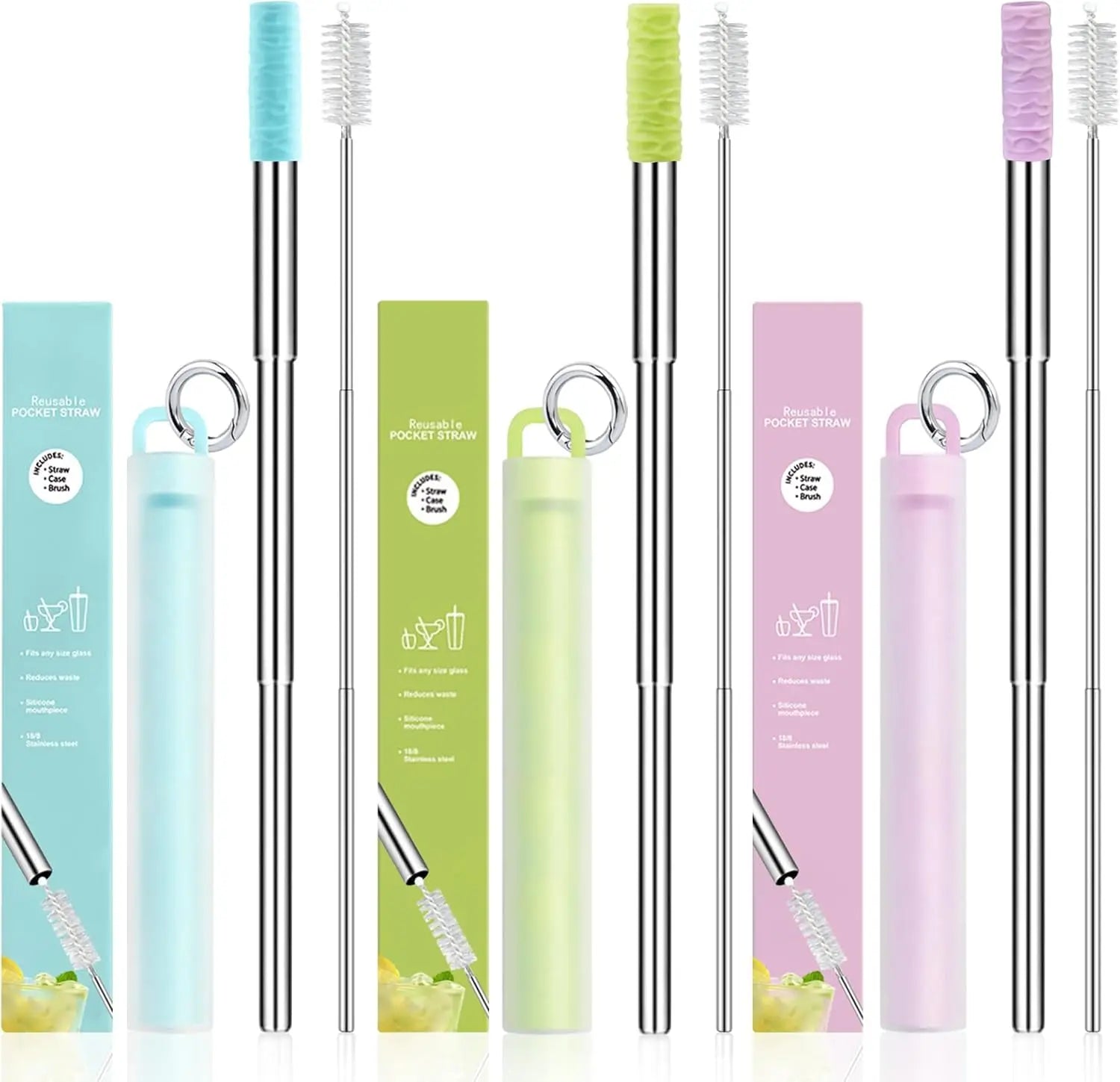 Reusable Straws Collapsible Stainless Steel Drinking Straw With Cleaning Brush Portable Straw For Travel Outdoor