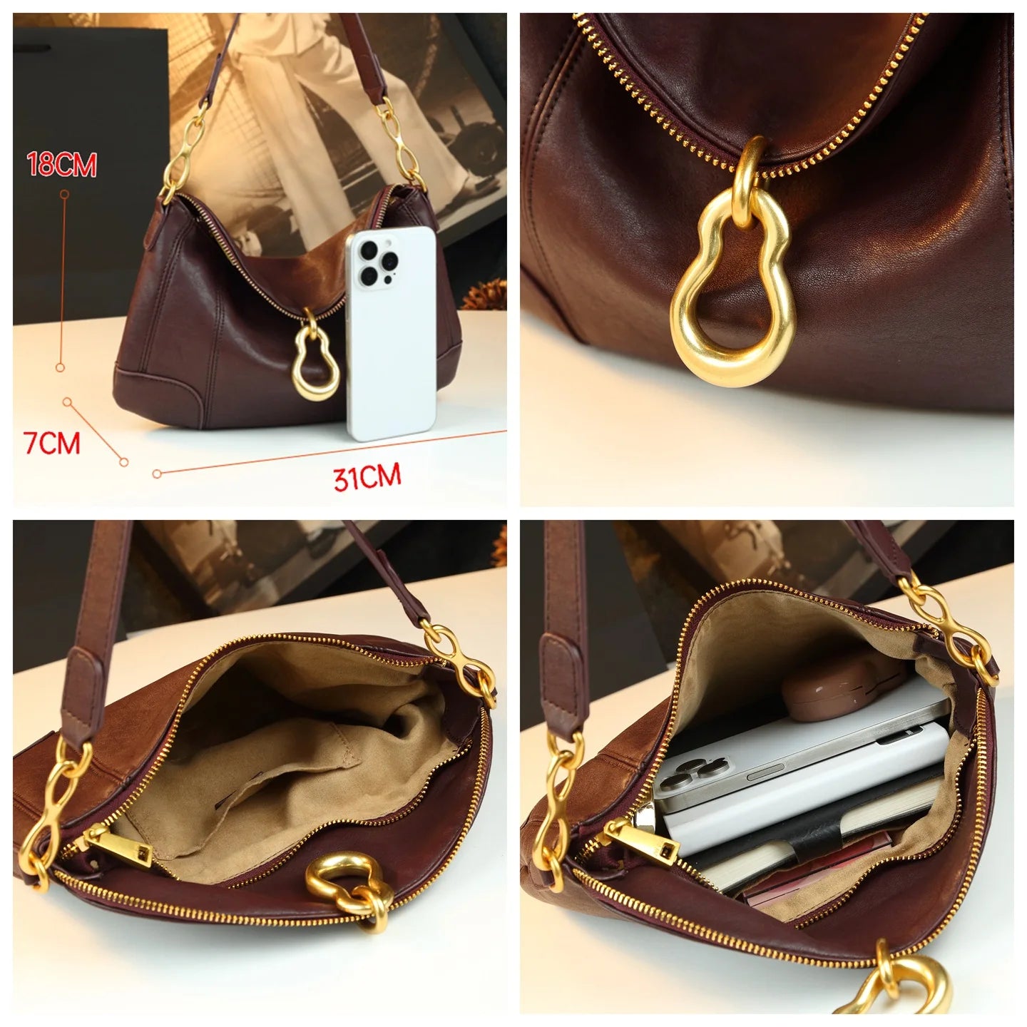 Women's Designer Diaper Bag Elegant Crossbody Handbag Luxury Minimalist Tote Vintage Leather Unique And Trendy Design