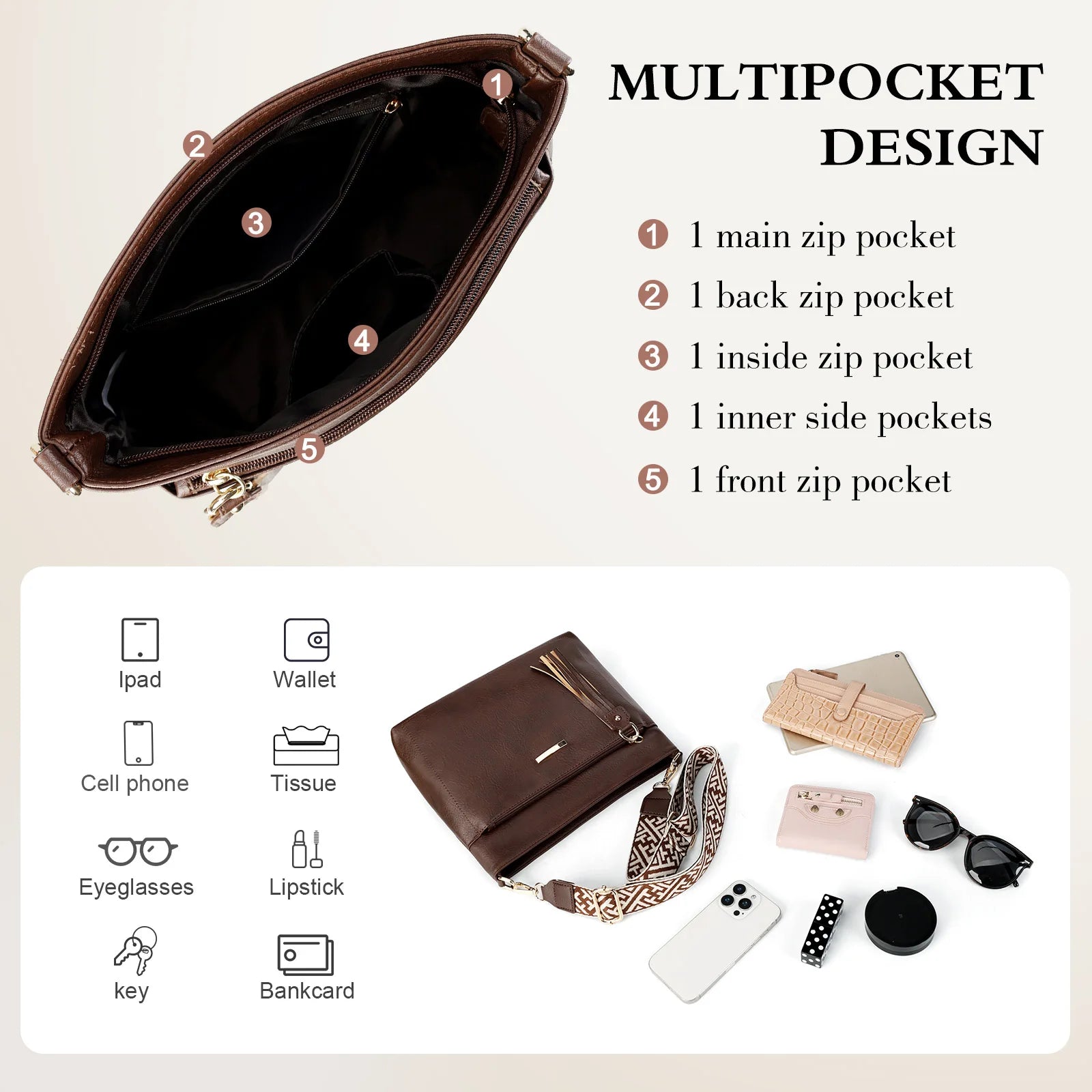 AFKOMST Large Capacity Women Bag for Women PU Leather Office Shoulder Bag Fashionable High-Quality Crossbody Bag