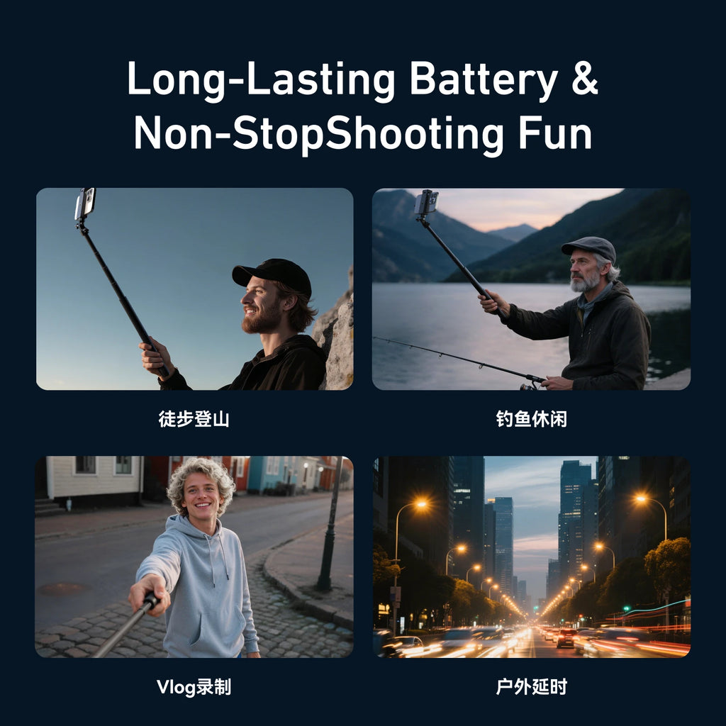 2025 TELESIN Selfie Stick 5000mAH Fast Charging Power 102CM Telescoping Selfie Pole with 1/4 Inch Screw For Insta360 and Phone