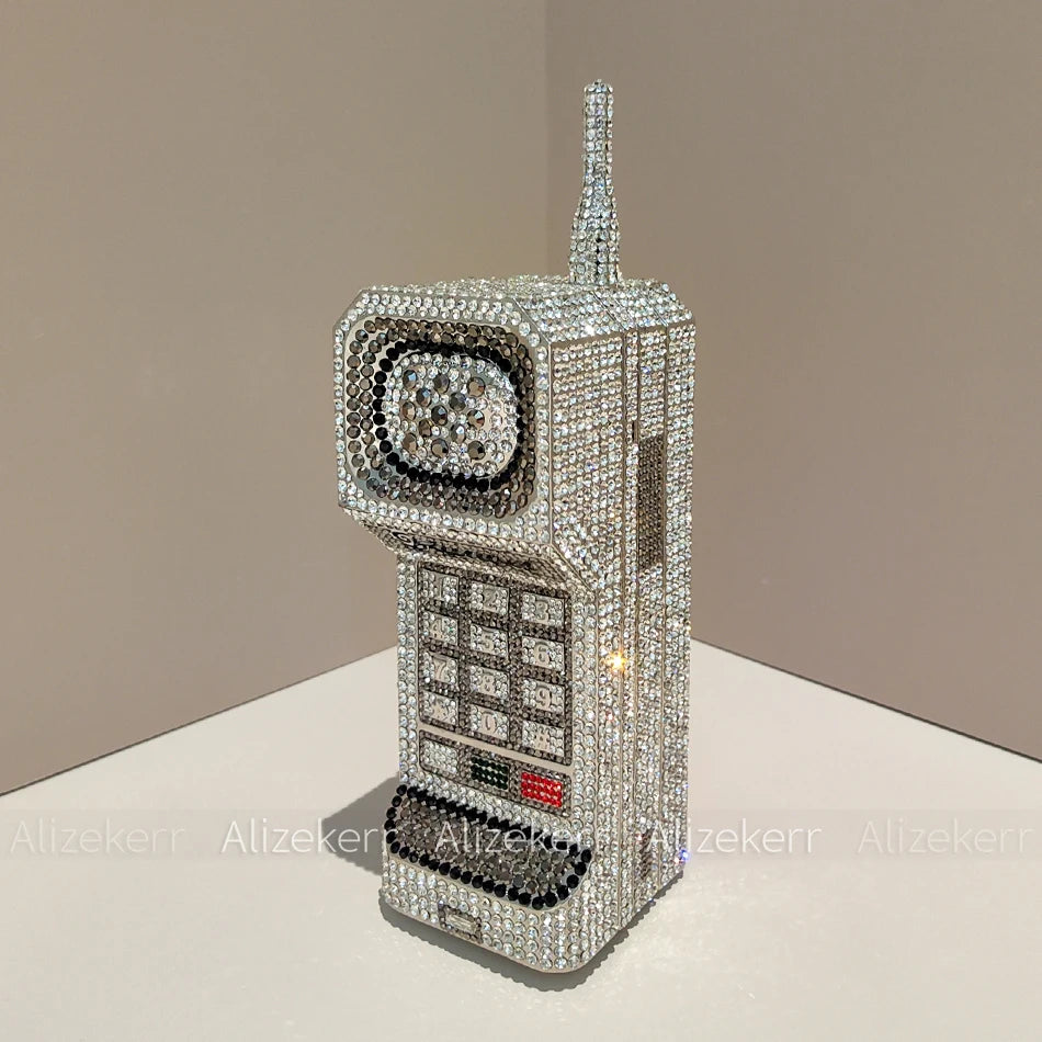 Alizekerr Cellphone Shaped Diamond Evening Bags Women 2025 Gorgeous Bling Rhinestone Metallic Purses And Handbags Wedding Party